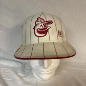 Orioles Red and White Pin Striped Hat MLB New Era 59Fifty Fitted Size 7 1 1/4